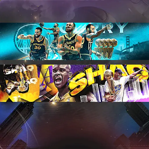 Stephen Curry and Shaquille O'Neal Banners